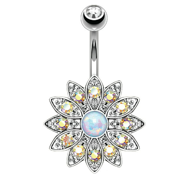 316L Stainless Steel Synthetic Opal Floral WildKlass Navel Ring 